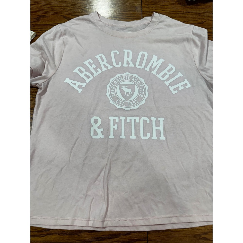 Abercrombie Kids Girls Pink Graphic Logo T-Shirt Size 9/10 Crew Neck ShortSleeve